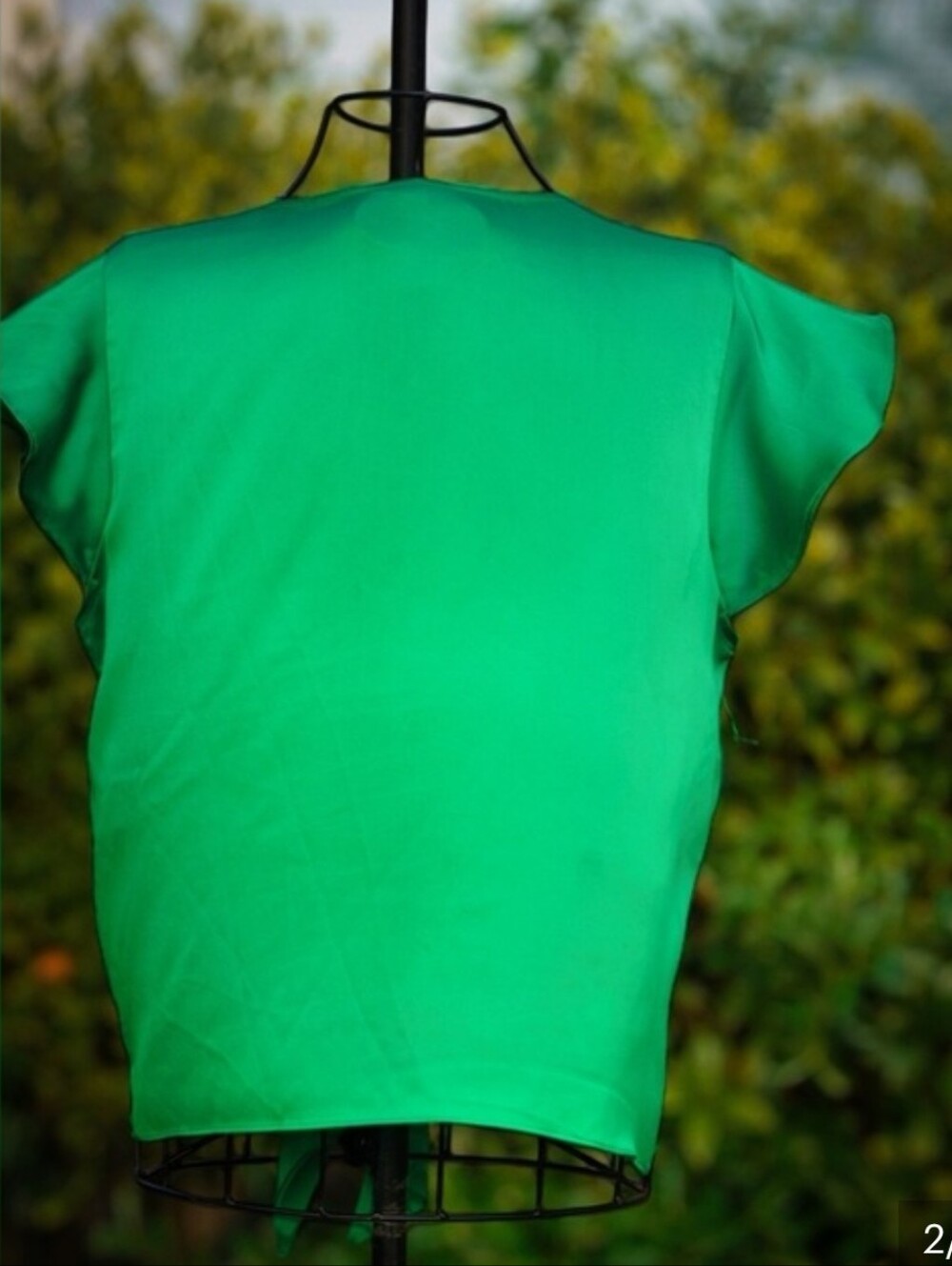 Bar III Emerald Green Satin V-Neck Tie-Front Top - Size Large - Picture 2 of 3